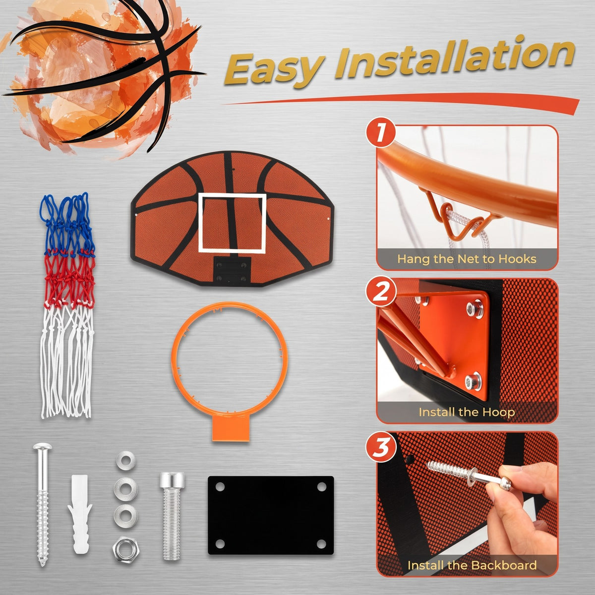 Airfind Wall-Mounted Mini Basketball Hoop with Large Shatterproof Backboard, Indoor Outdoor Basketball Game Set with Metal Rim and Anti-Tear Net for Kids, Black Red