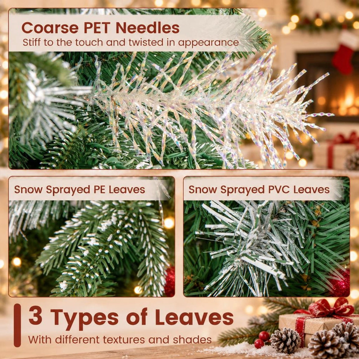 Airfind 5 Feet Pre-Lit Artificial Christmas Tree with 8 Modes LED Lights with Berries, PVC PE PET Metal 5 Feet Frame, 3 x 5 ft Footprint, Green