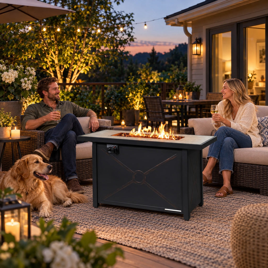 Airfind 42 Inch 60000 BTU Propane Fire Pit Table with Ceramic Tabletop, Steel Frame, 42 x 20 x 25 Footprint, Black