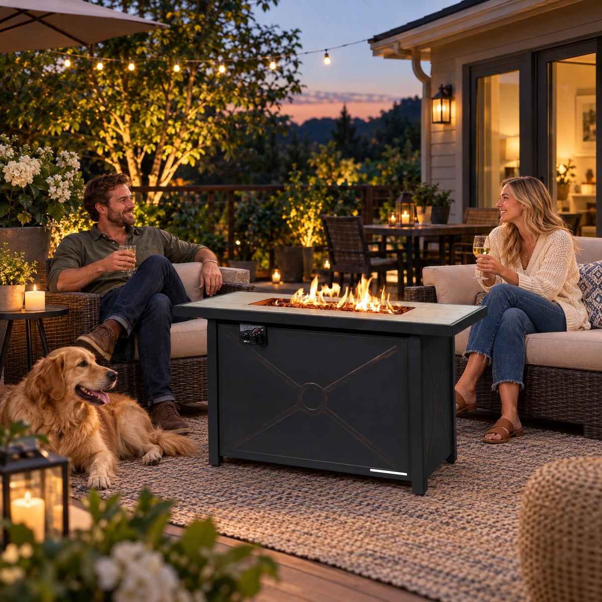 Airfind 42 Inch 60000 BTU Propane Fire Pit Table with Ceramic Tabletop, Steel Frame, 42 x 20 x 25 Footprint, Black