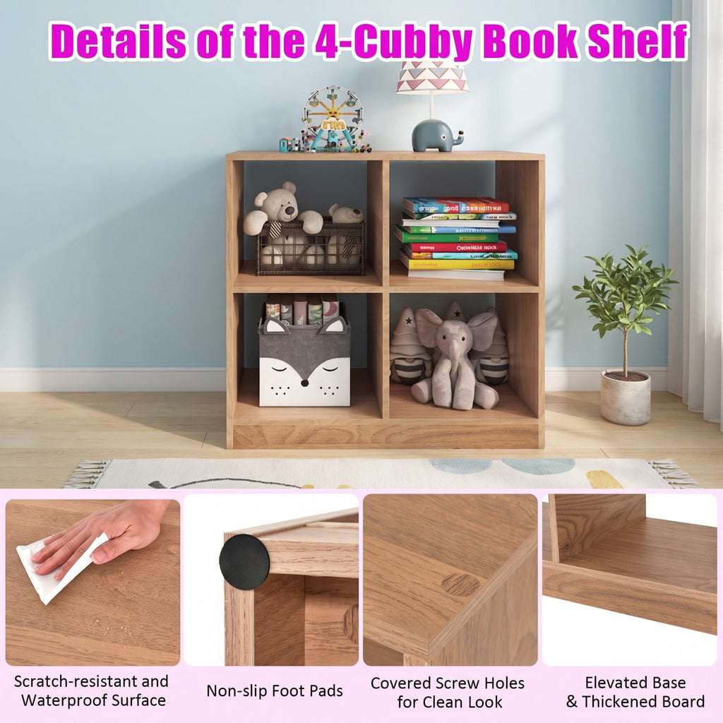 Airfind 4-Cube Youth Bookcase with Open Shelves, 60 Lbs Capacity, Engineered Wood, 29 Inch X 13 Inch X 29 Inch for Convenient Everyday Use, Natural