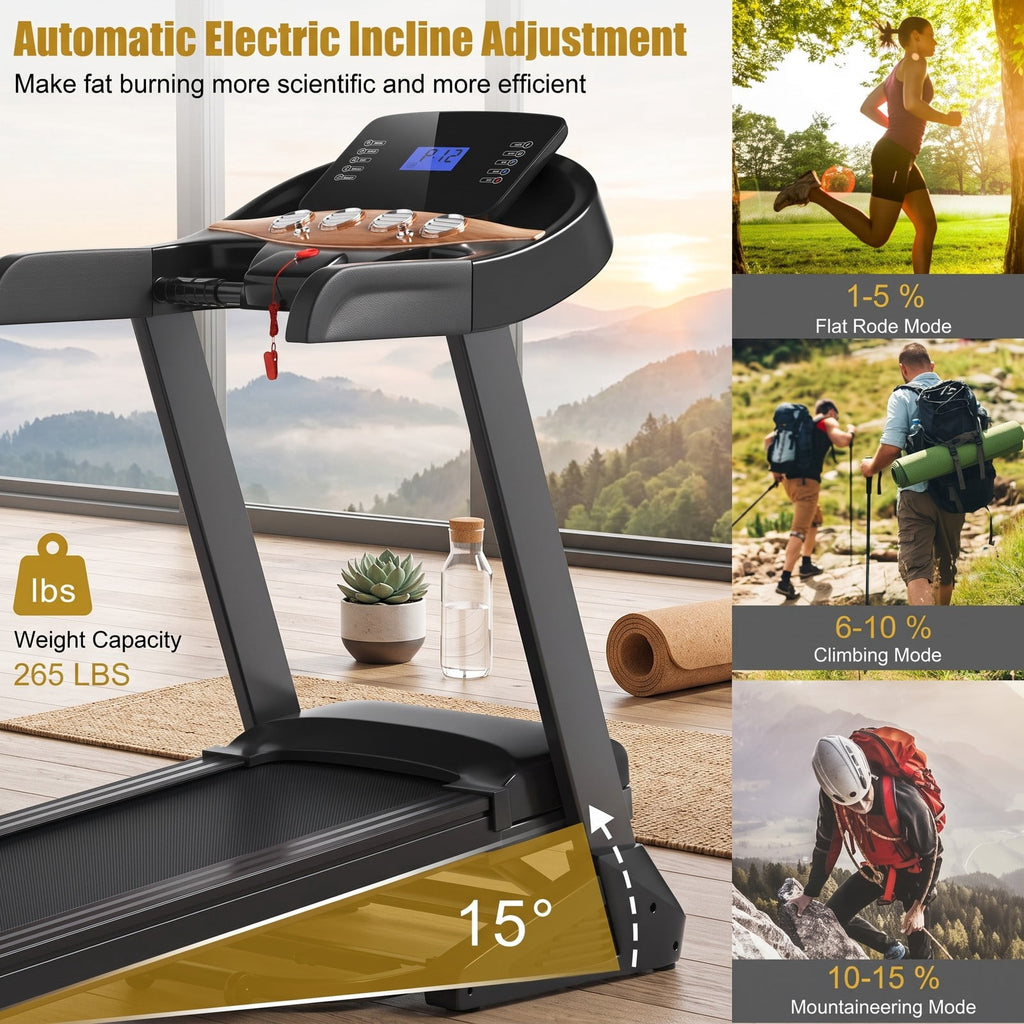 Airfind 3.75HP Folding Treadmill for Home, Electric Running Machine with Auto Incline, 12 Programs, App Control and Wide Running Belt, Black