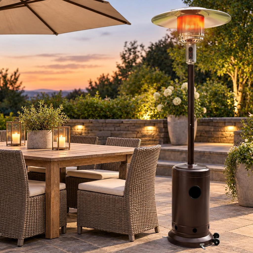 Airfind 50 000 BTU Patio Propane Gas Heater with Stainless Steel Burner, Stainless Steel Metal Aluminum Frame, 32.5in x 86in Footprint, Black