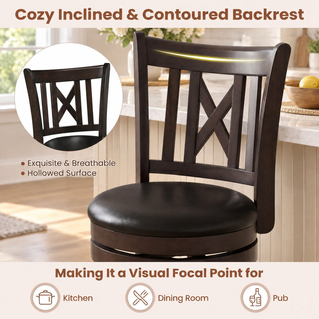 Airfind Set of 2 Bar Stools Swivel Bar Chairs with Hollowed Backrest and Footrest-30 inches, 275 lbs Capacity, 20 Inch x 18 Inch x 39.5 Inch Footprint