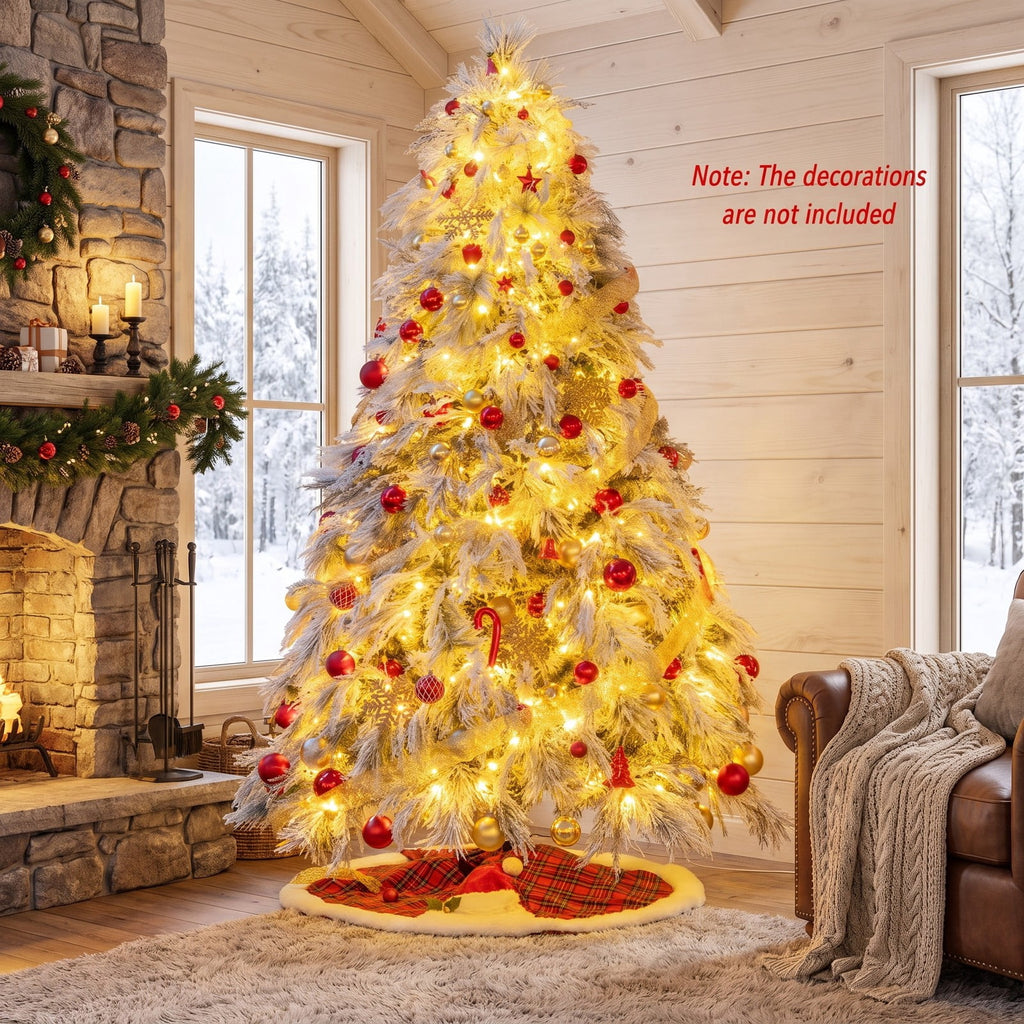 Airfind 7 Feet Pre-Lit Snow Flocked Christmas Tree with Warm White LED Lights-7 ft, White, Diameter of Stand 20/18/16 Inch