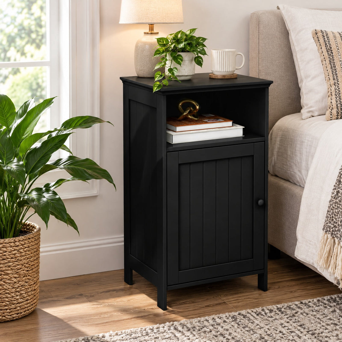 Airfind Bathroom Freestanding Floor Storage, Cabinet with Adjustable Shelf, MDF Frame, 16 Inch x 12 Inch x 27.5 Inch Footprint, Black