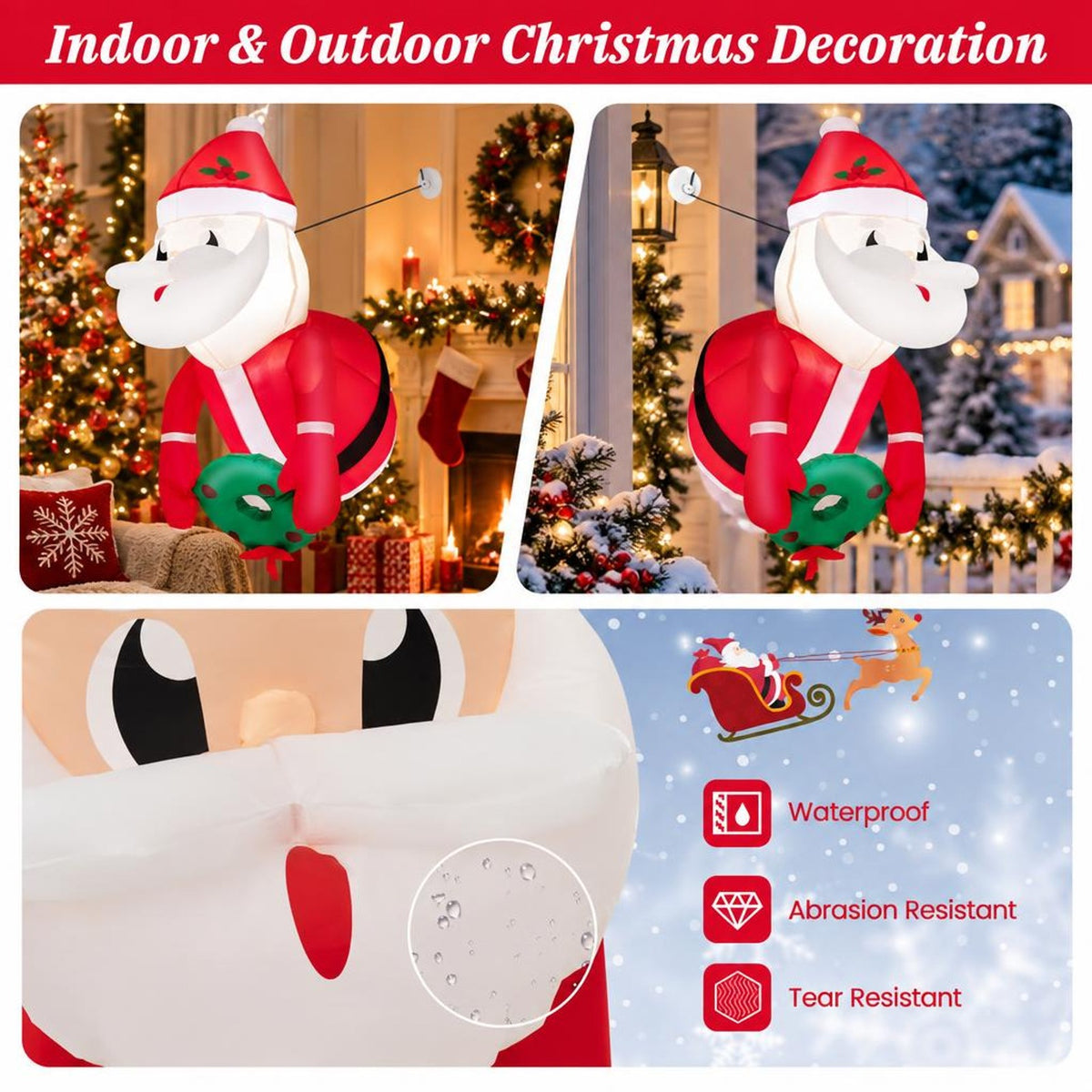 Airfind 3.3 Feet Lighted Inflatable Santa Claus Broke Out from Window, Polyester Fabric Frame, Red, powerful blower for easy inflation