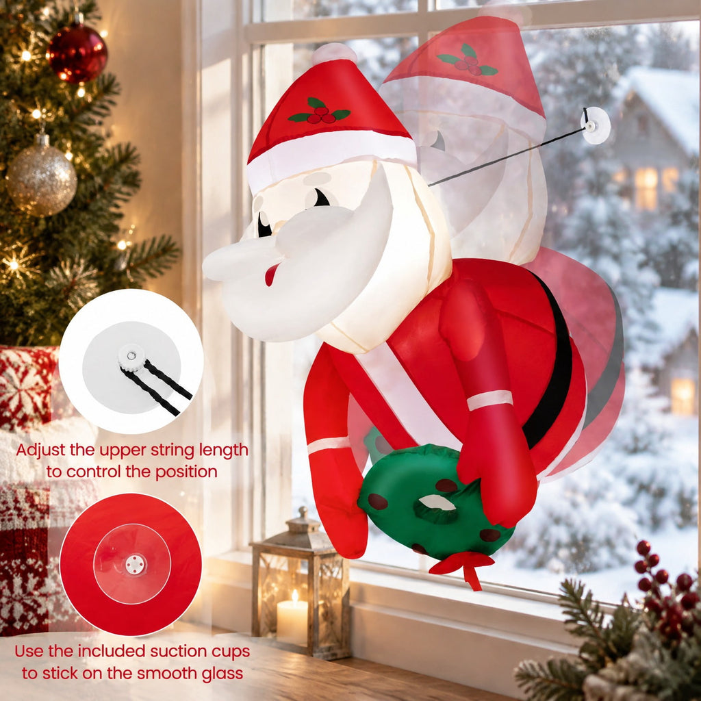 Airfind 3.3 Feet Lighted Inflatable Santa Claus Broke Out from Window, Polyester Fabric Frame, Red, powerful blower for easy inflation