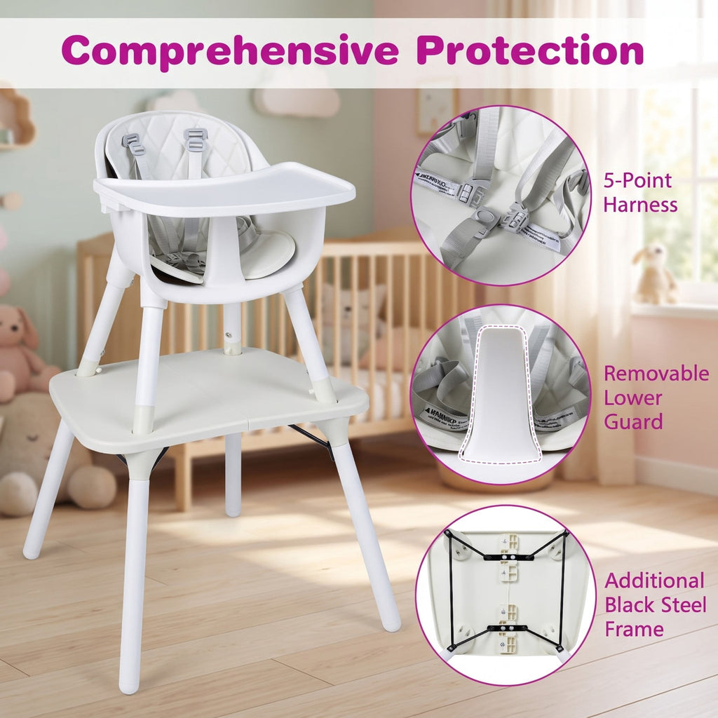 Airfind 4-in-1 Baby Convertible Toddler Table Chair Set with PU Cushion, 33 lbs Capacity, PU PP metal Frame, for 6-36 months, Cream