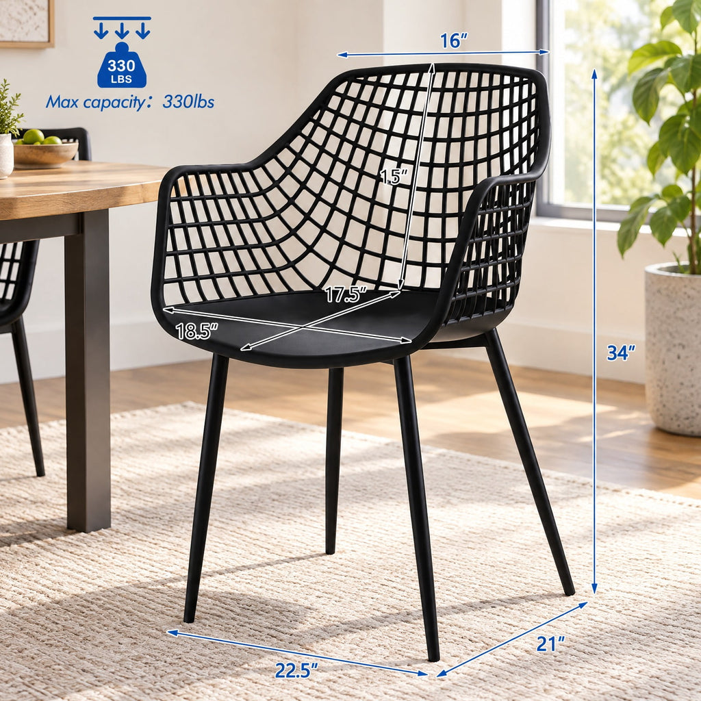 Airfind Set of 4 Heavy Duty Modern Dining Chair featuring Airy Hollow Backrest, 265 lbs Capacity, PVC Frame, 22.5 Inch x 21 Inch x 34 Inch Footprint, Black
