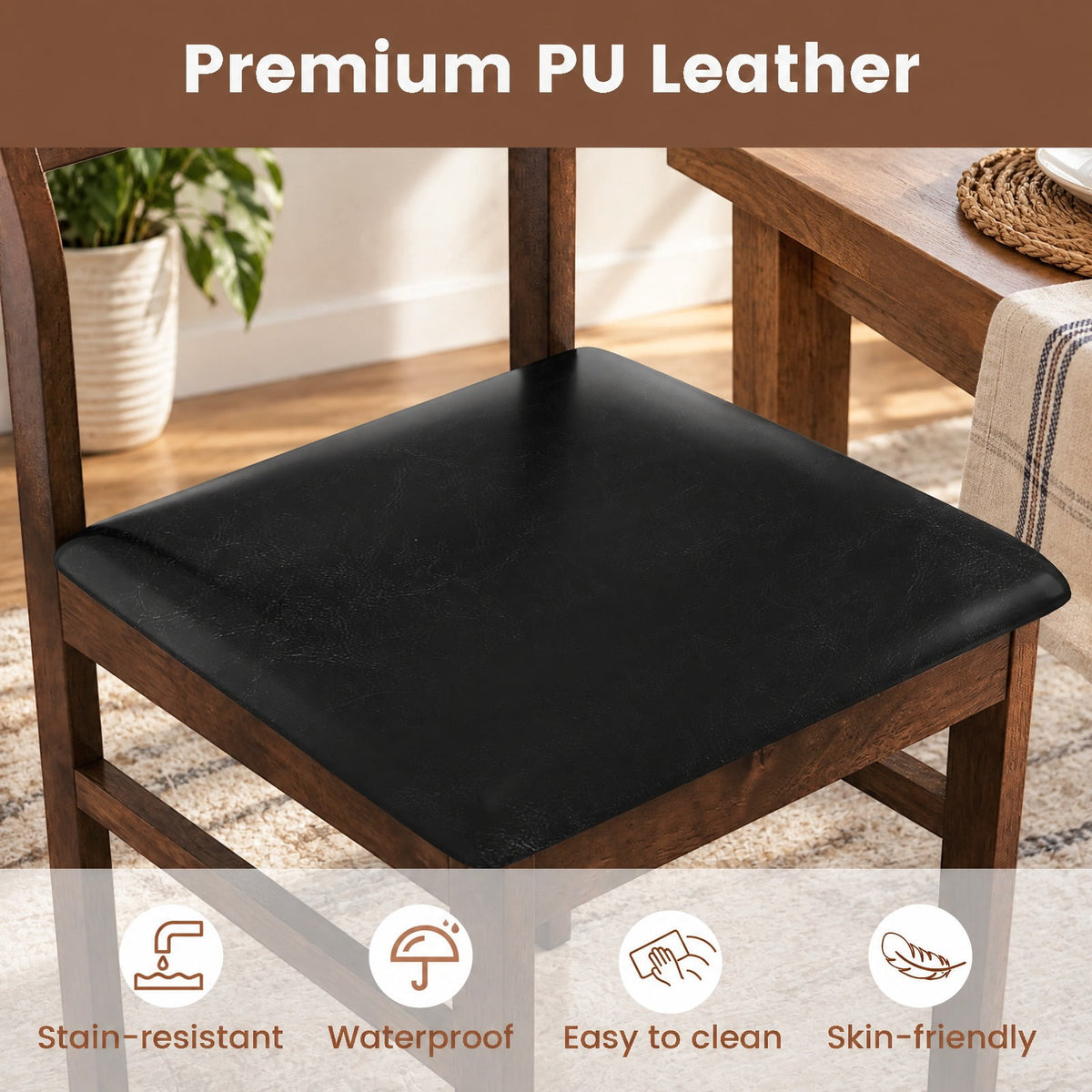 Airfind Wooden Dining Chair Set of 2 with PU Leather Padded Seat and Rubber Wood Frame, 285 lbs Capacity, Rubber Wood Frame, Walnut