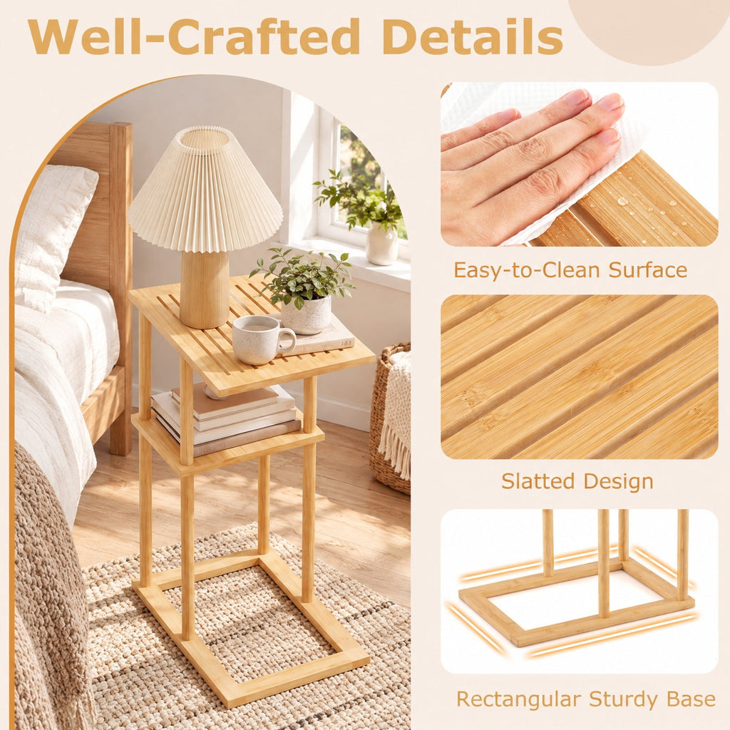 Airfind Side Table Set of 2 with Storage Shelves and Bamboo Construction, 22 lbs Capacity, Bamboo, 15.7 Inch x 11 Inch x 25.6 Inch , Natural