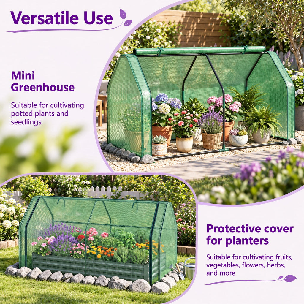 Airfind Portable Mini Greenhouse Small Garden Greenhouse with PE Cover and Zippered Roll-up Door for Vegetables, Green