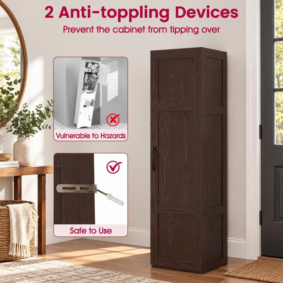 Airfind Tall Storage Cabinet with 4 Storage Shelves for Bathroom Living Room, 110 lbs Capacity, Engineered Wood MDF Frame, 16in x 15in x 59in Footprint
