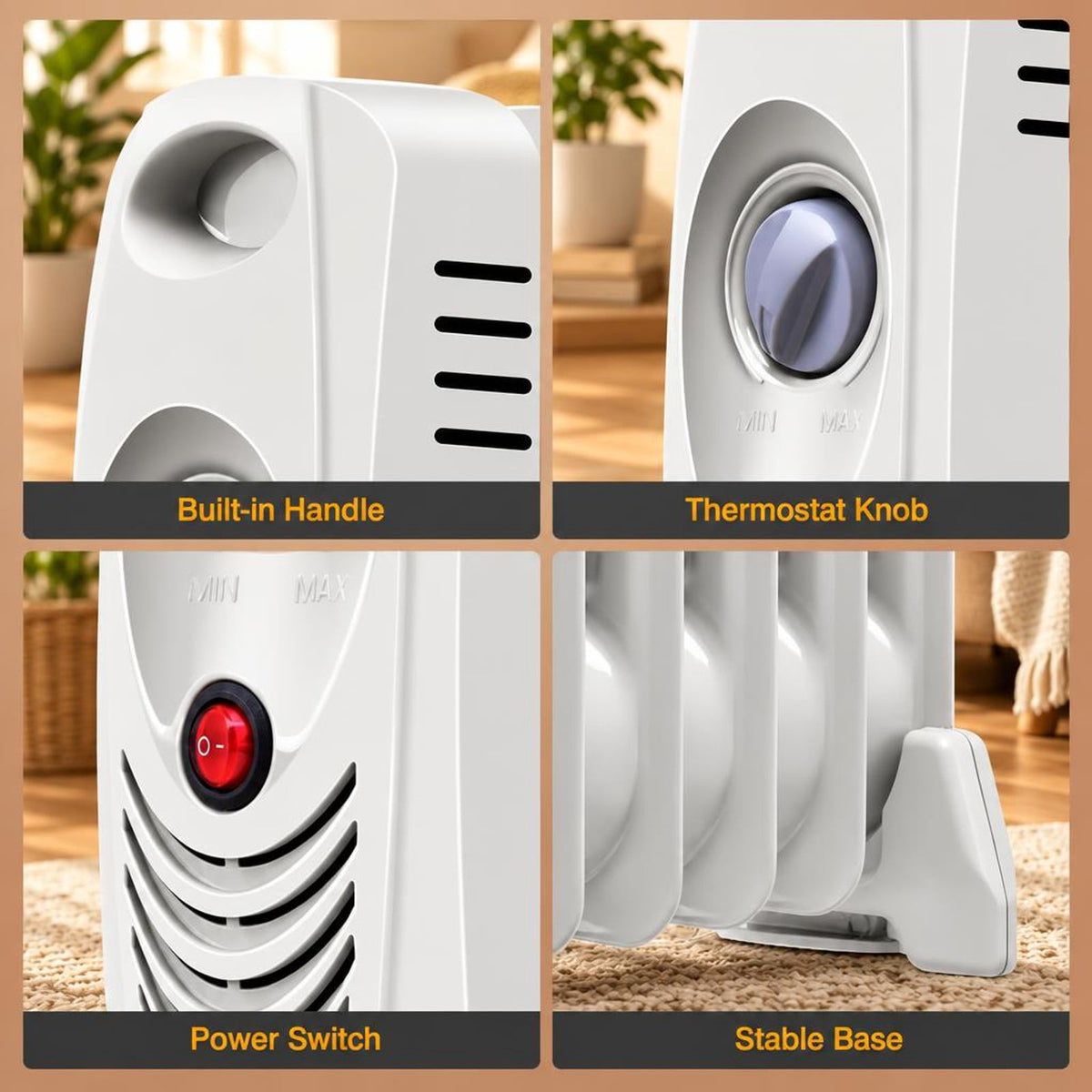 Airfind 700 W Portable Mini Electric Oil, 5.5 x 12 x 14 Footprint, White, Overall dimension 5.5 x 12 x 14