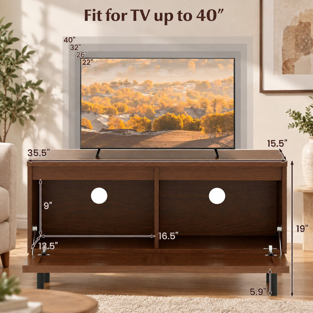 Airfind Mid Century Fluted TV Stand for 40 TV with 2 Hidden Compartments and Metal Legs, 90 lbs Capacity, Metal Engineered Wood Frame, Walnut