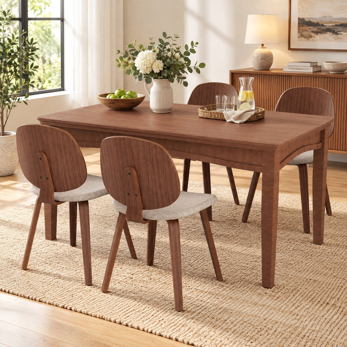 Airfind Wooden Dining Chair Set of 2 with Bentwood Frame and Padded Seat, 330 lbs Capacity, Bentwood Frame, 19in x 20in x 32in Footprint, Walnut