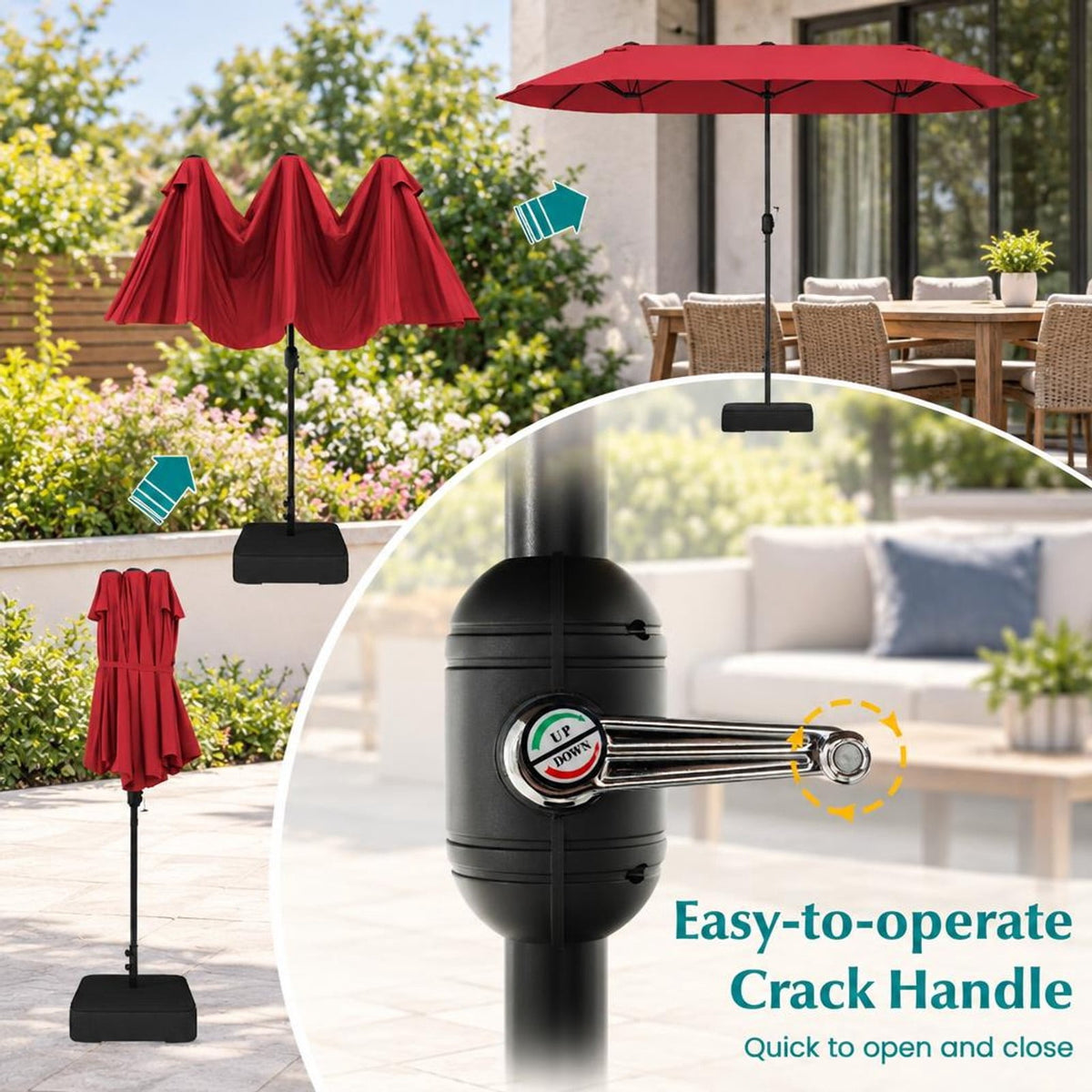 Airfind 13 Feet Double-Sided Patio Twin Table Umbrella with Crank Handle, Metal 180g Yarn Dyed Fabric PA Coating Frame