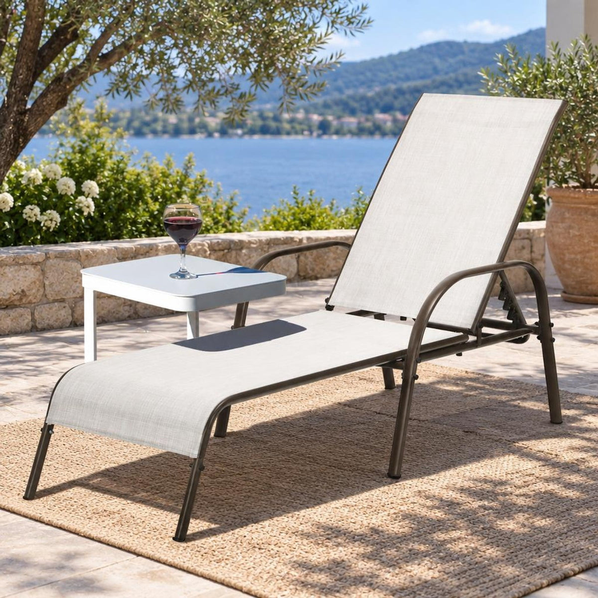 Airfind 2 Pcs Outdoor Patio Lounge Chair Chaise Fabric with Adjustable Reclining Armrest, Fabric Steel Horizontal Frame, Gray