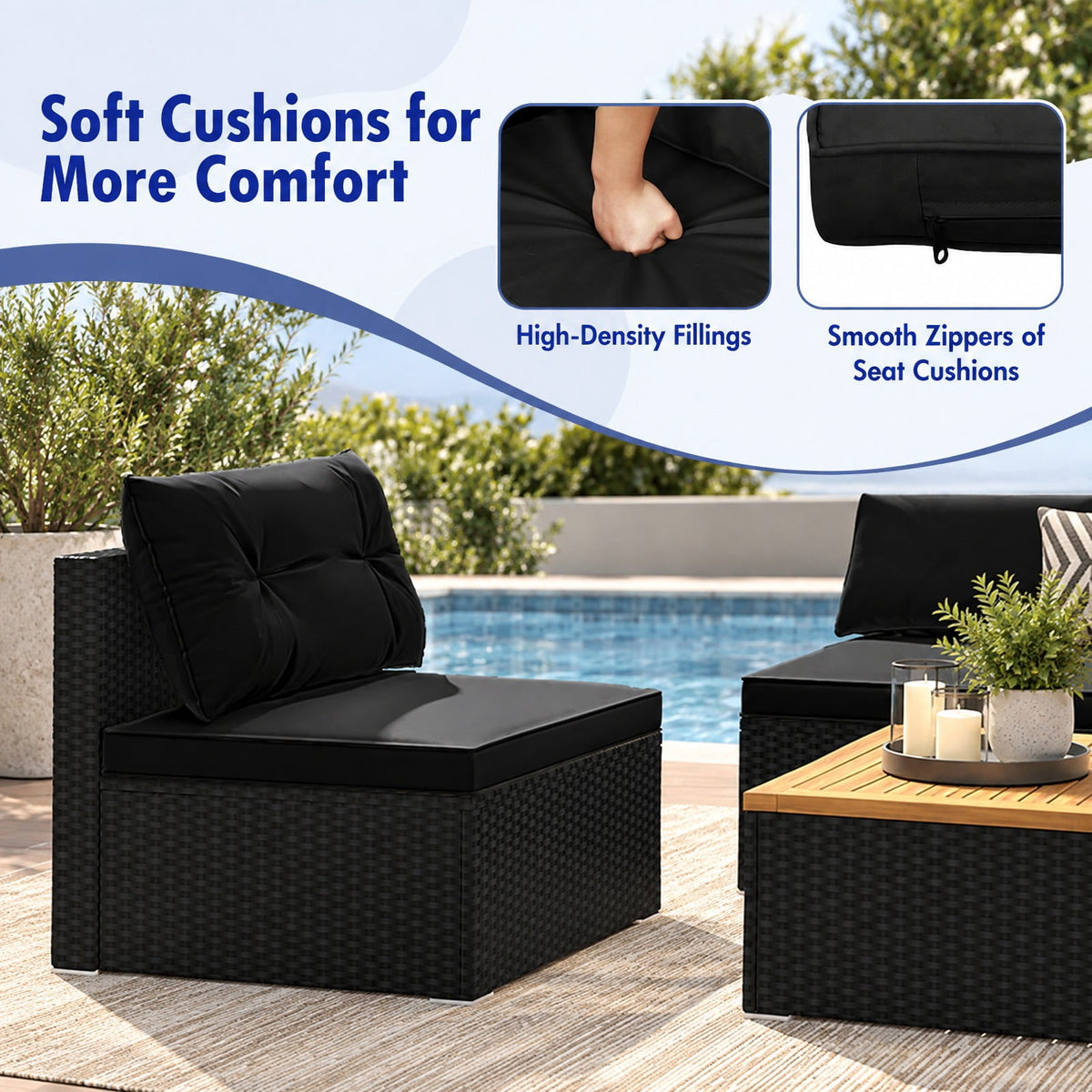 Airfind 5 Piece Outdoor Furniture Set with Solid Tabletop and Soft Cushions, Chair 400 lbs Capacity, 27 x 25 x 25 Footprint, Black