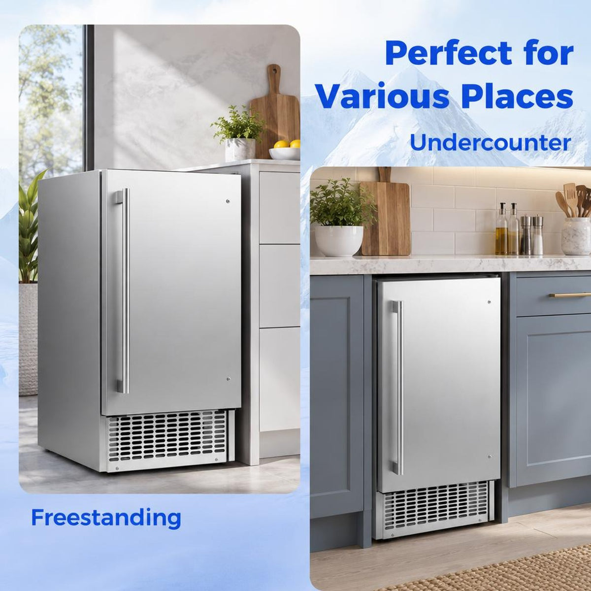 Airfind Commercial Ice Maker with 25 lbs Storage Capacity for Home Bar Cafe, Stainless Steel Galvanized Steel Frame, Silver