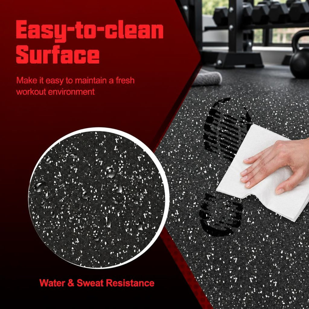 Airfind 0.79 inch Thick Rubber Top Exercise Mat 48 Sq Ft with Boarders, Rubber PE Foam Frame, of 12 Tiles 6 x 8 ft Total Footprint, Black