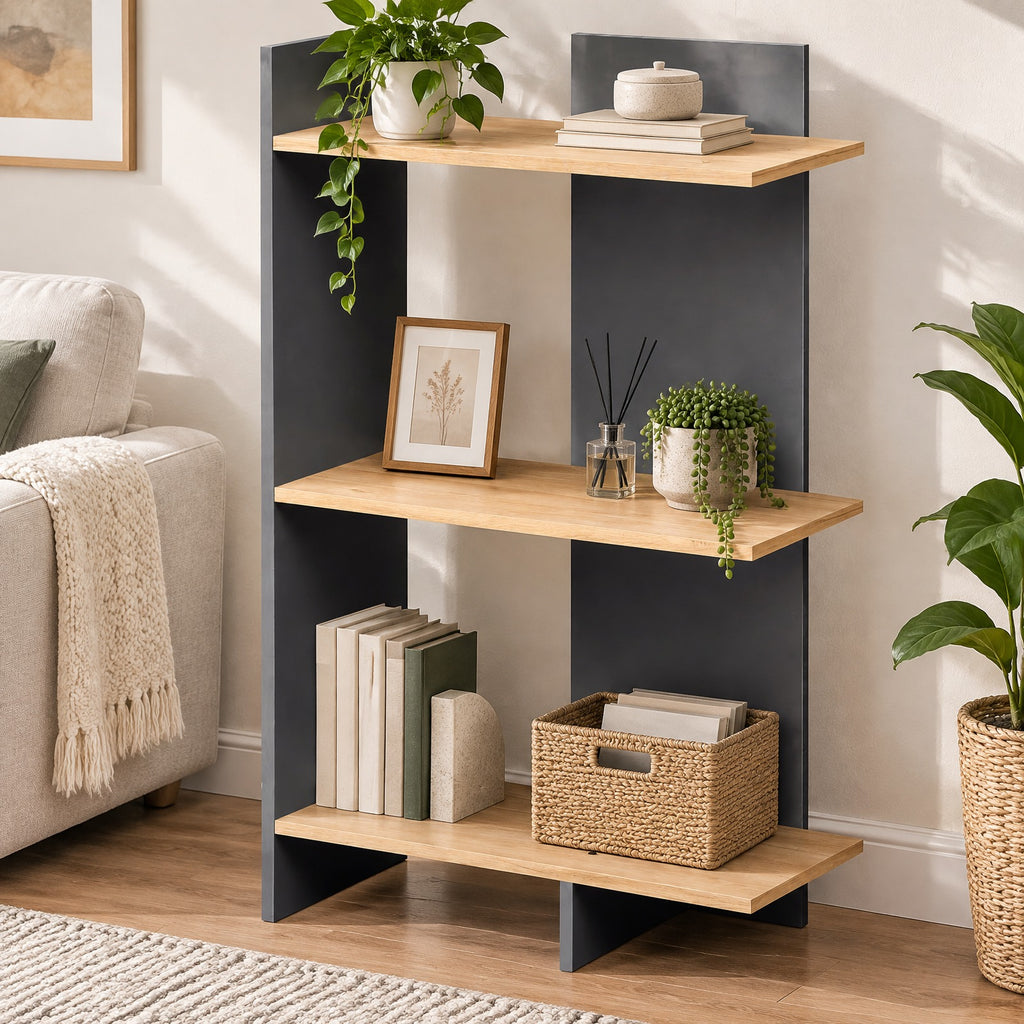 Airfind 3 Tier Wooden Bookshelf with Anti-Tipping Kit, 66 lbs Capacity, Engineered Board Frame, 23.5 x 11.5 x 39.5 Footprint, Oak