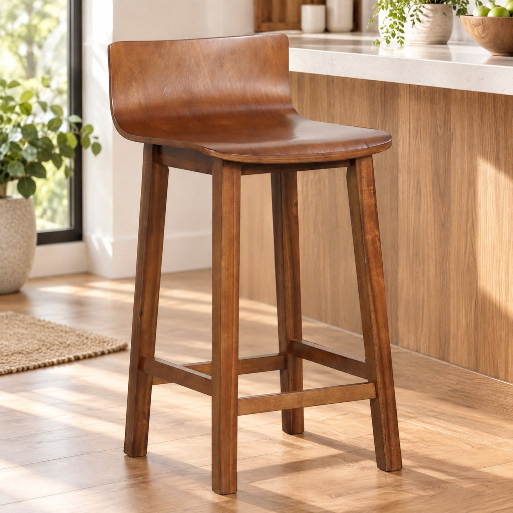Airfind Wood Bar Stools Set of 2 with Solid Back and Seat, Brown, Ergonomically designed backrest fits your body curve, Brown/Black/White/Walnut