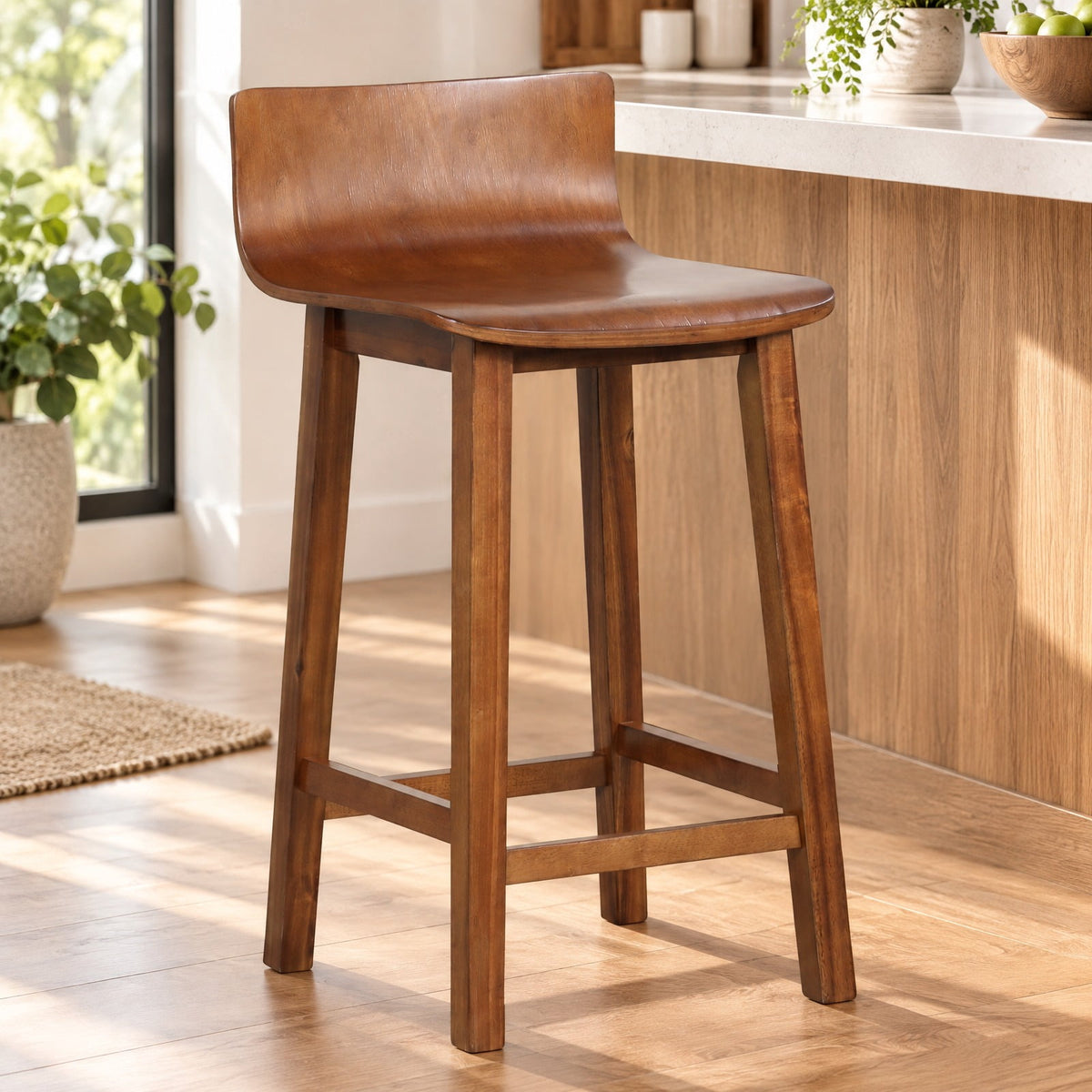 Airfind Wood Bar Stools Set of 2 with Solid Back and Seat, Brown, Ergonomically designed backrest fits your body curve, Brown/Black/White/Walnut