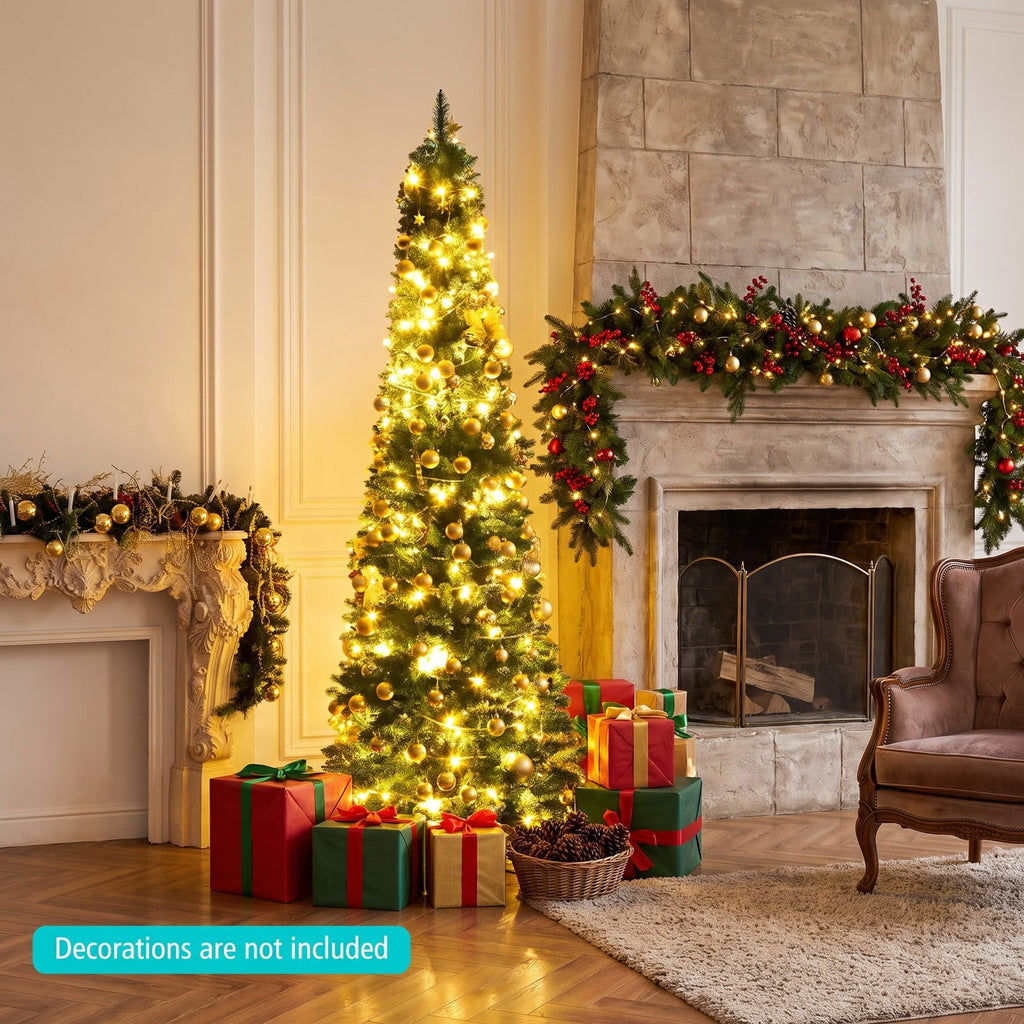 Airfind PVC Artificial Slim Pencil Christmas Tree-8 Feet, PVC iron 5 Ft: Frame, 2ft x 5ft Footprint, Green