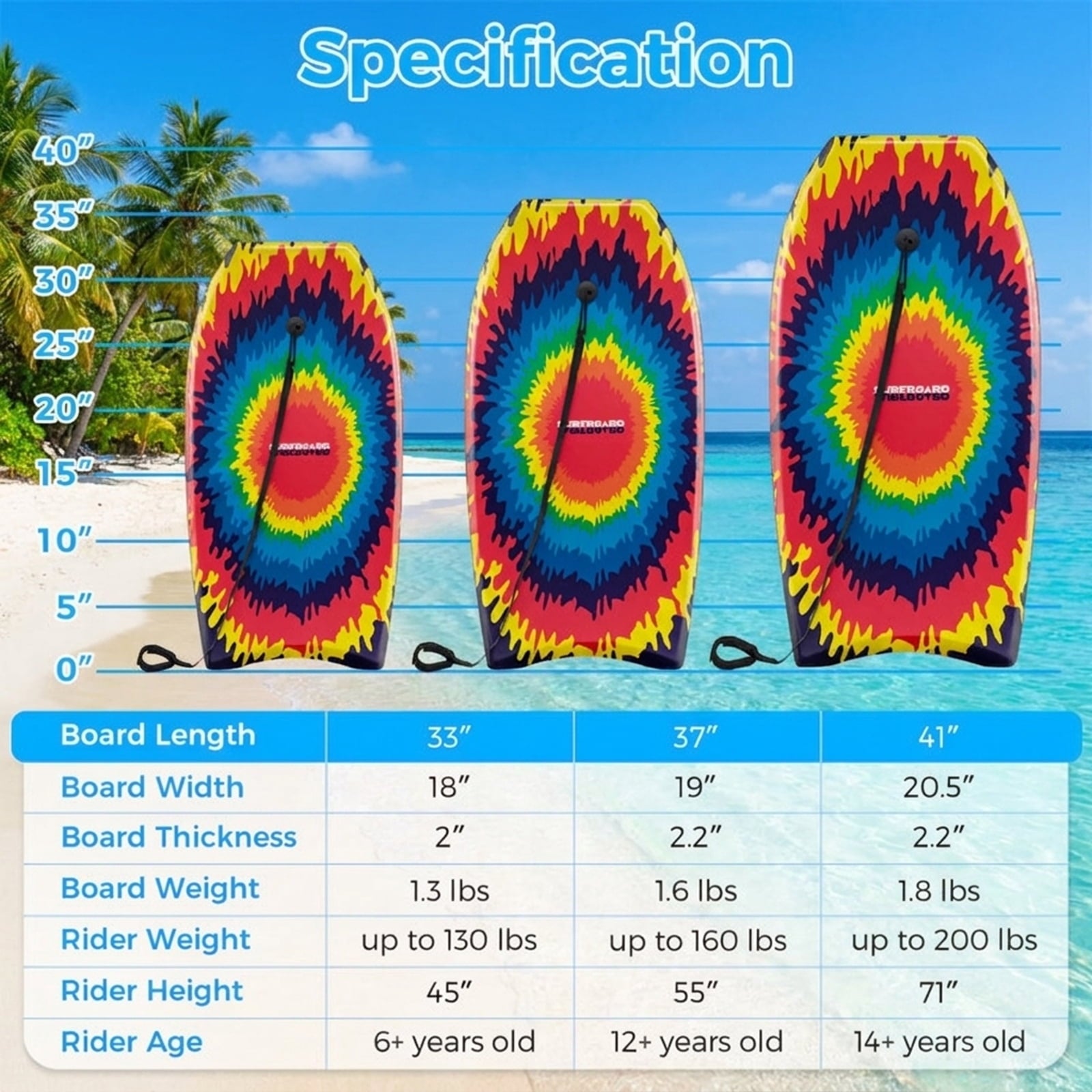 Airfind 41 Boogie Board with Geometric Drift Graphic Deck ¡ª EPS Core, XPE Top, HDPE Slick Bottom, Crescent Tail, Coiled Wrist Leash