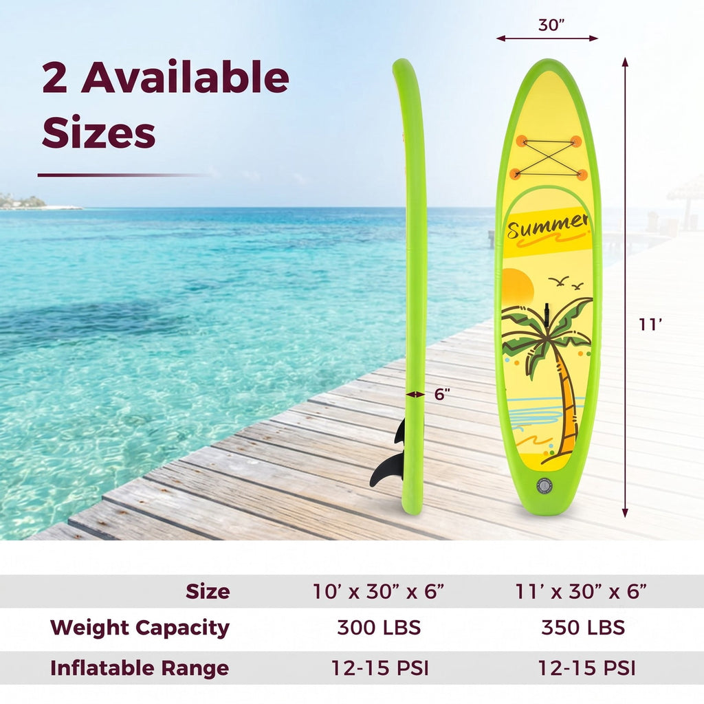 Airfind Inflatable Stand Up Paddle Board with 3 Fins and Telescoping Aluminum Paddle for Adults and All Skill Levels, Green and Yellow