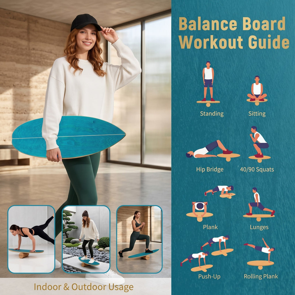 Airfind Wooden Balance Board with Cork Roller and Storage Rack, 11-Ply Birch Wood Balance Trainer for Core Strength Coordination, Indoor Outdoor Sports Exercise, Blue