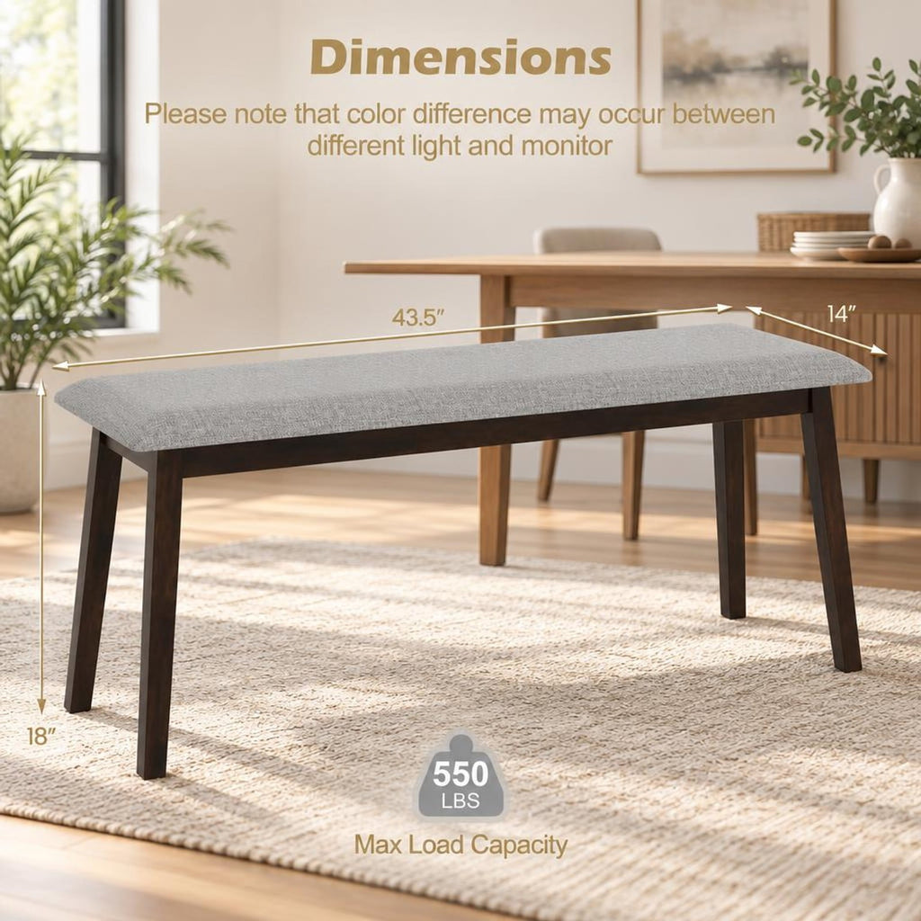 Airfind 43.5 Inch Upholstered Entryway Bench with Rubber Wood Frame, 550 lbs Capacity, Faux Linen Fabric Frame, 43.5 Inch x 14 Inch x 18 Inch Footprint, Grey