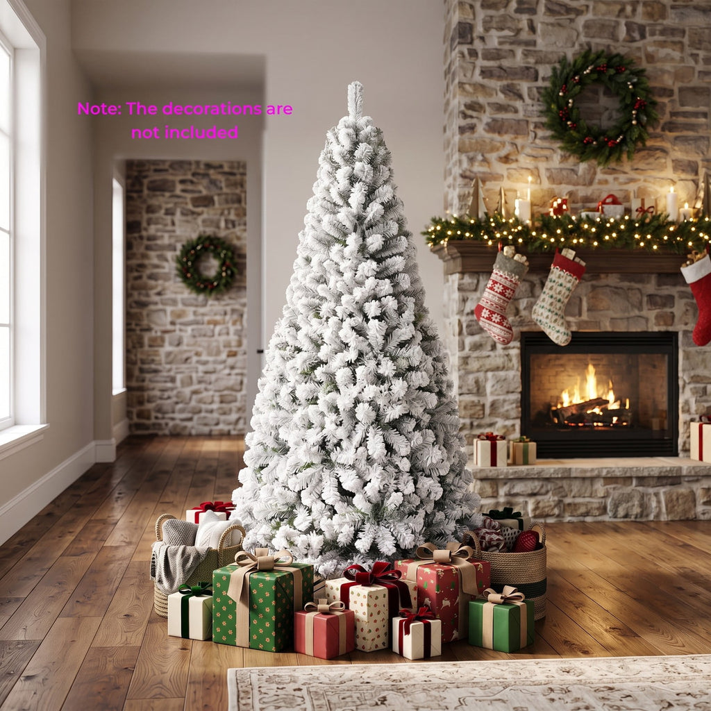 Airfind Artificial Snow-Flocked Christmas Tree with Branch Tips, PVC Metal Frame, 3 x 6 ft Tree Height 6 ft Tree Width 3 ft Footprint, Green