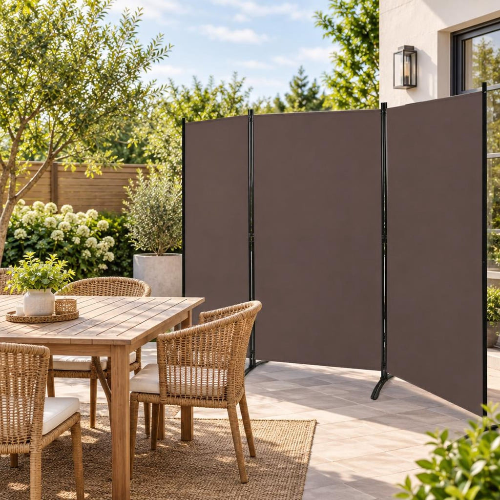 Airfind 3-Panel Room Divider Folding Privacy Partition Screen for Office Room, Polyester steel Opening Frame, 8.5 ft x 6 ft Footprint, Brown