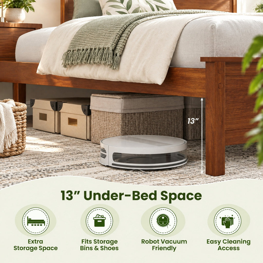 Airfind Multiple Size Solid Wood Platform Bed Frame with Headboard in Walnut, 350 lbs Capacity, 79.5 x 43 x 39 Bed Platform Footprint, Walnut