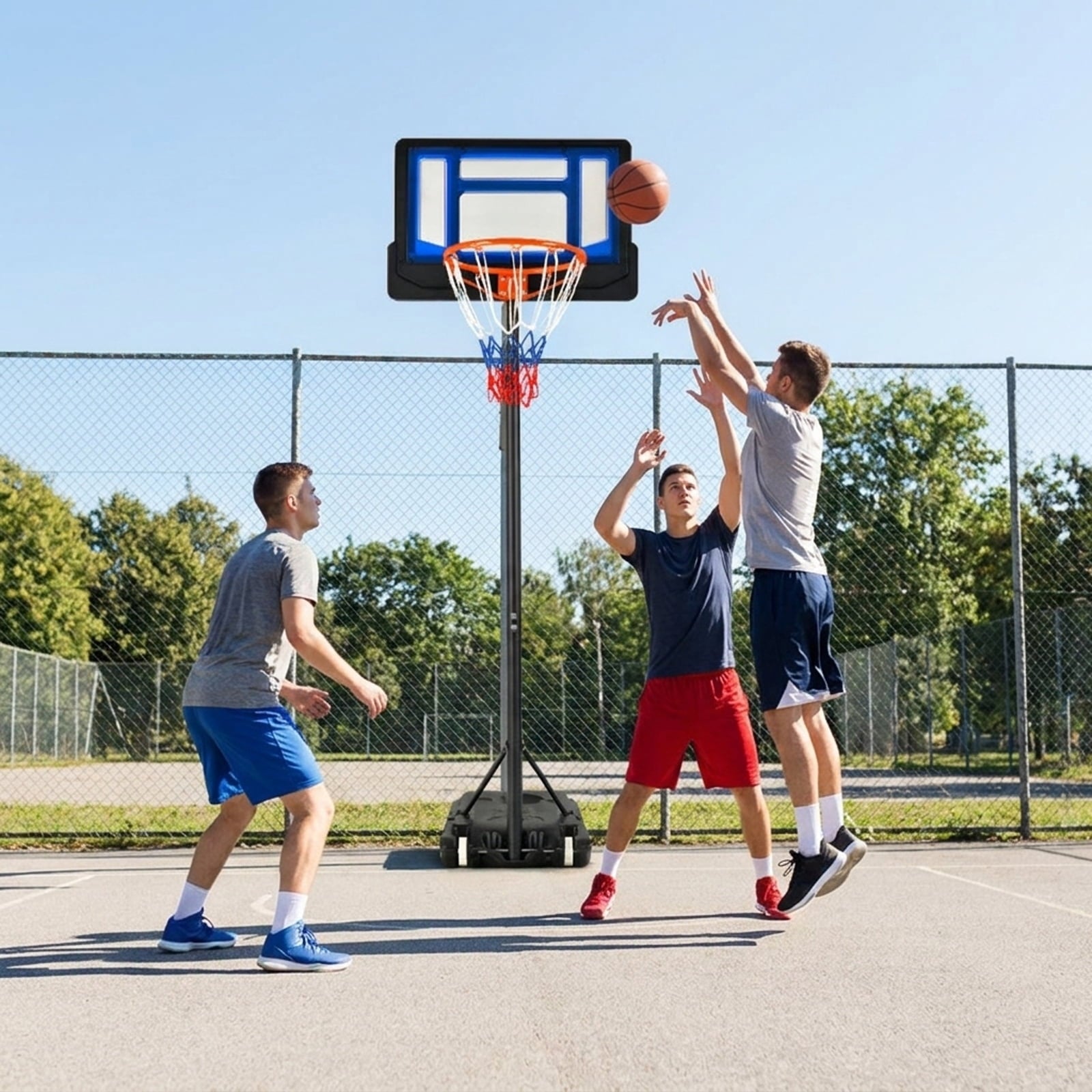 Airfind Portable Basketball Goal with Adjustable Height (4.3-8.2 ft Range) Stabilizing Base, Blue