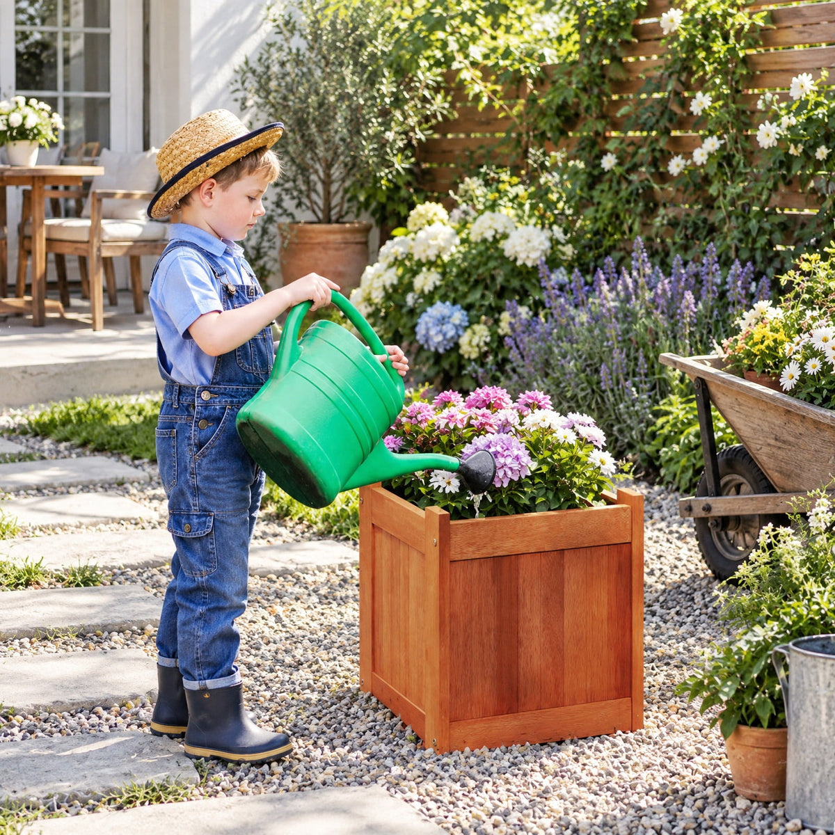 Airfind Outdoor Wooden Raised Garden Bed with Trellis, Solid Wood Frame, 16 x 16 x 48 Planter Footprint, Natural