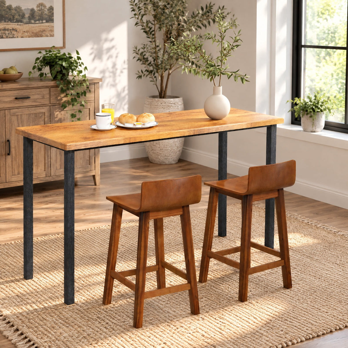 Airfind Wood Bar Stools Set of 2 with Solid Back and Seat, Brown, Ergonomically designed backrest fits your body curve, Brown/Black/White/Walnut