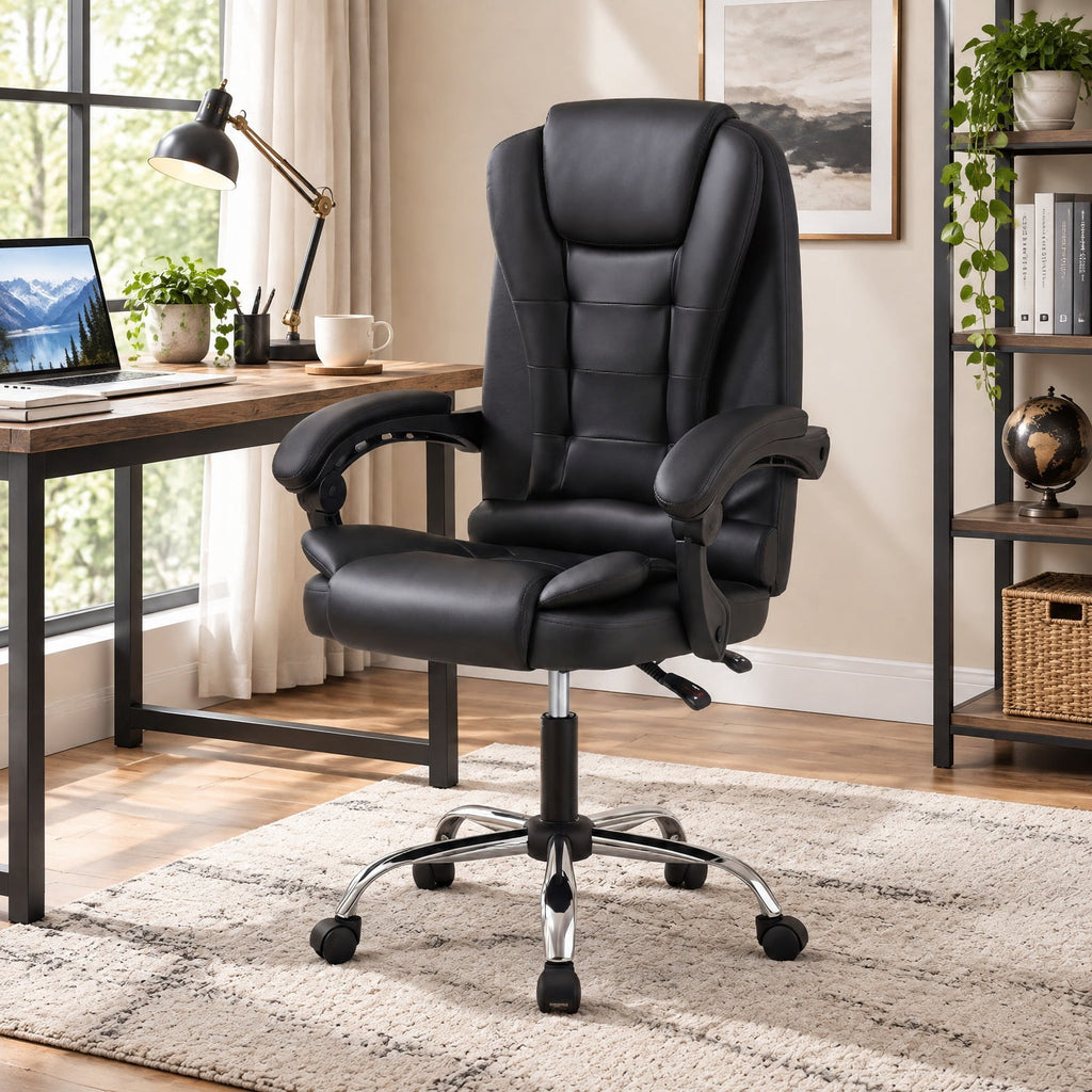 Airfind Big High Back Executive Chair with Linkage Armrests and Leather Padded Seat for Office, 330 Lbs Capacity with Black: PVC Leather Sponge, Black