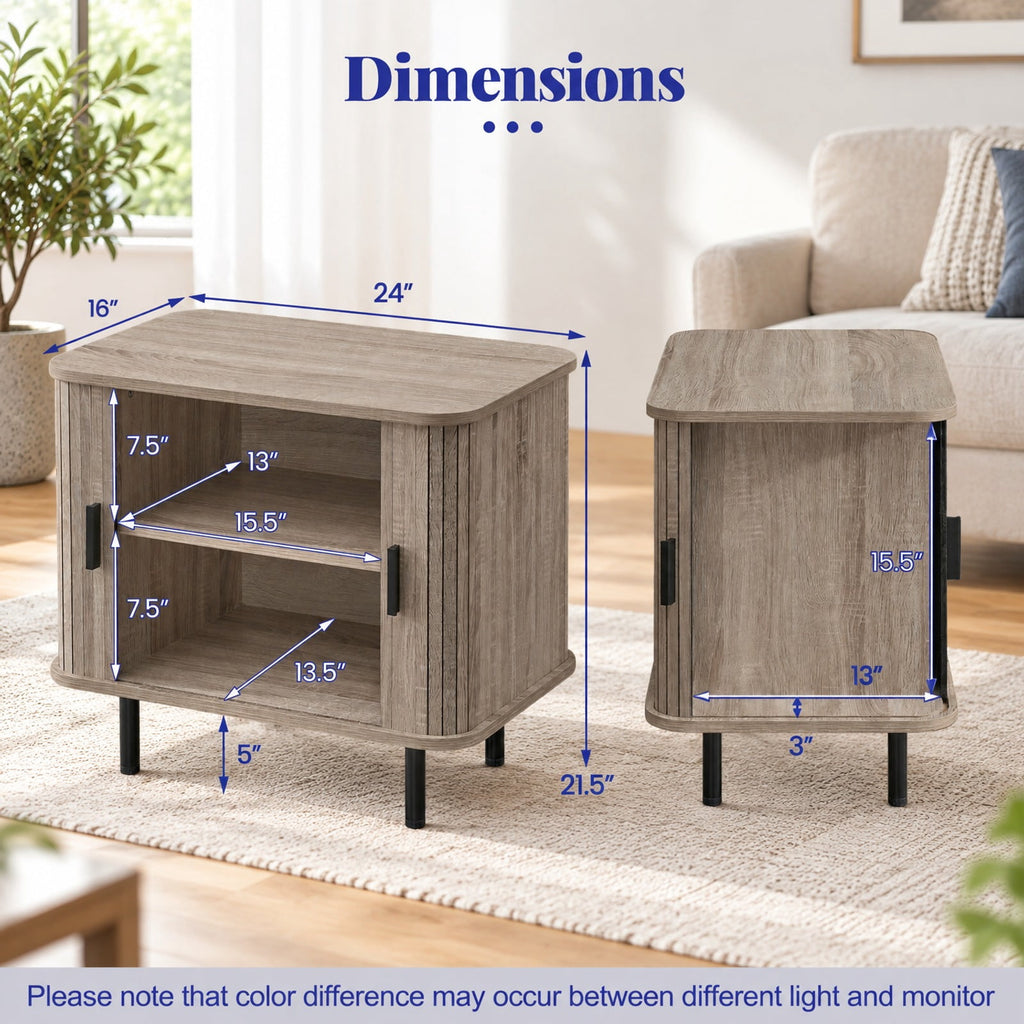 Airfind End Table Modern Mid Century Nightstand with Sliding Tambour Doors and Storage Shelf, 88 lbs Capacity, Engineered Wood MDF Metal Frame