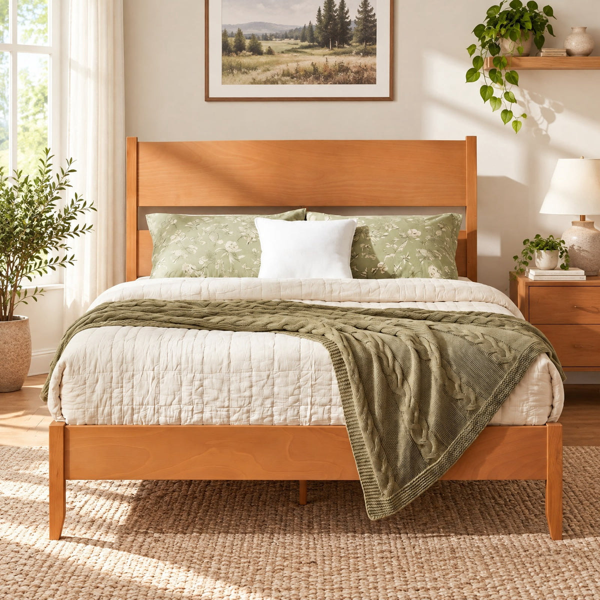 Airfind Queen Bed Frame with Headboard and Solid Wood Legs 12 Slats, 800 lbs Capacity, Rubber Wood Engineered Wood LVL Frame, Wood
