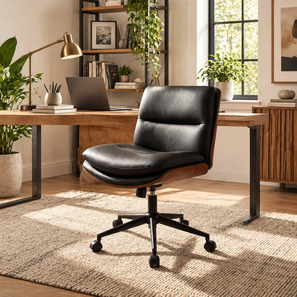 Airfind Armless Office Chair with Curved Backrest and Padded Seat, 245 lbs Capacity, Faux Leather Sponge Metal Plywood Frame, White