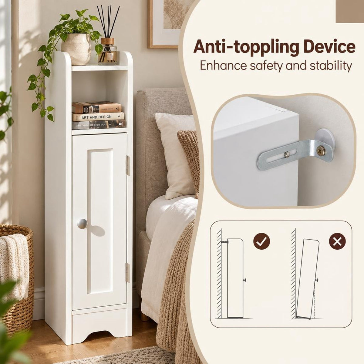 Airfind Slim Bathroom Cabinet Corner with 1 Door and Adjustable Shelves, 22 lbs Capacity, Engineered Wood Frame, 7.5in x 7in x 31.5in Footprint, White