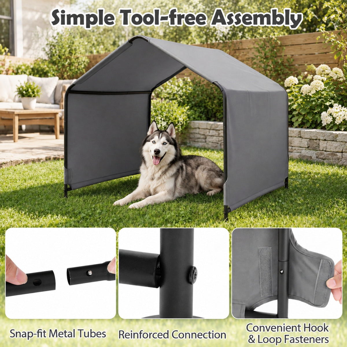 Airfind Outdoor Dog Shade Shelter with reliable Roof and Ground Stakes for Deck, 420D Oxford Fabric Metal, 51 Inch x 46.5 Inch x 42.5 Inch