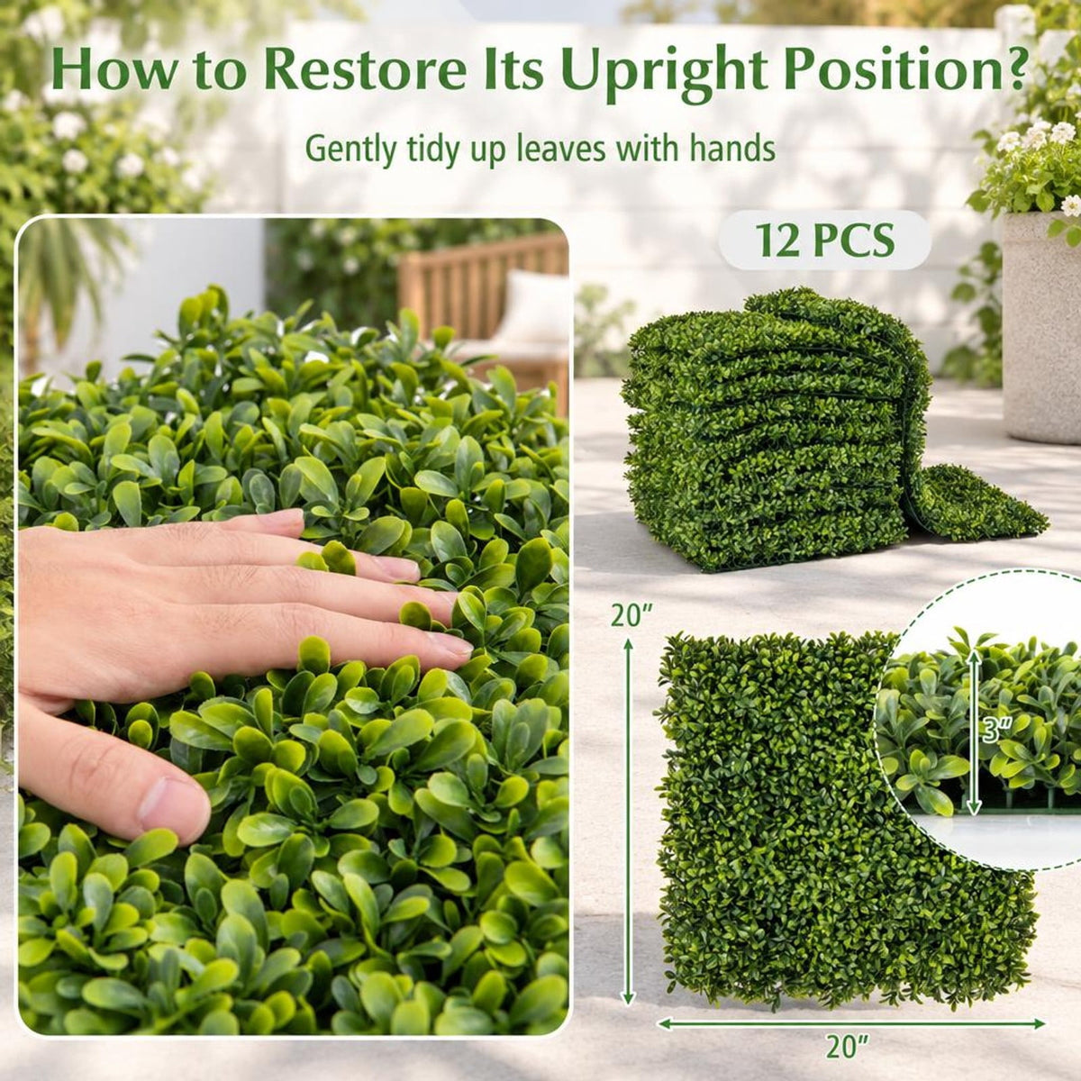 Airfind 12-Pieces 20 Inch x 20 Inch Artificial Hedge Boxwood Panels, PE Each Frame, Green, Panel Size 20 x 20