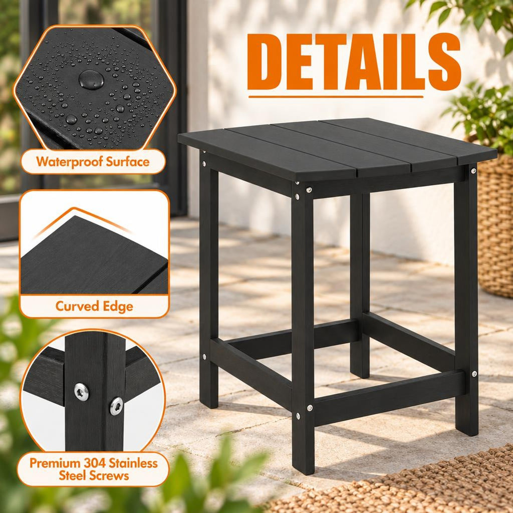 AIRFIND Outdoor Side Table, 18 inch Tall HDPE Patio End Table with Slatted Top and Stainless Steel Screws for Porch or Garden, Black