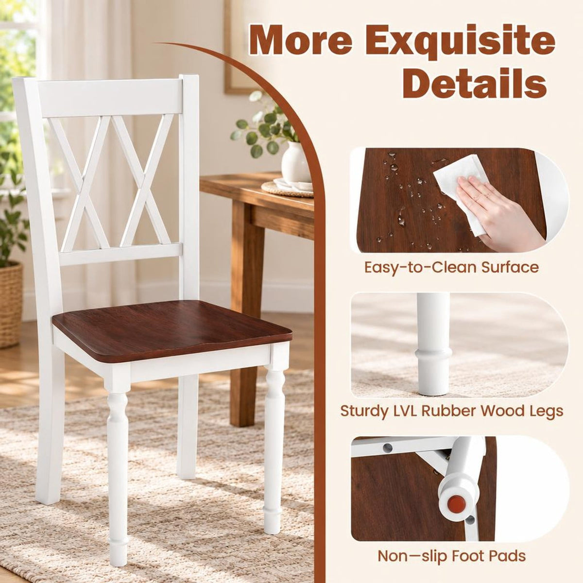 Airfind Set of 2 Wooden Farmhouse Kitchen Chairs with Rubber Wood Seat, 360 lbs Capacity, LVL Rubber Wood Acacia Wood Frame, Walnut+White