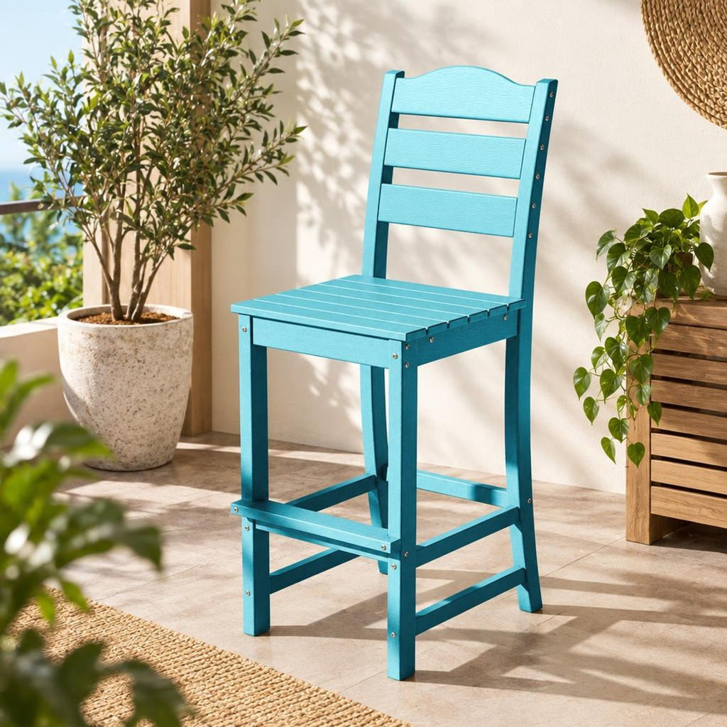 Airfind 30 Inches Counter Height HDPE Bar Stool with Backrest and Footrest, 360 lbs Capacity, HDPE Frame, Turquoise